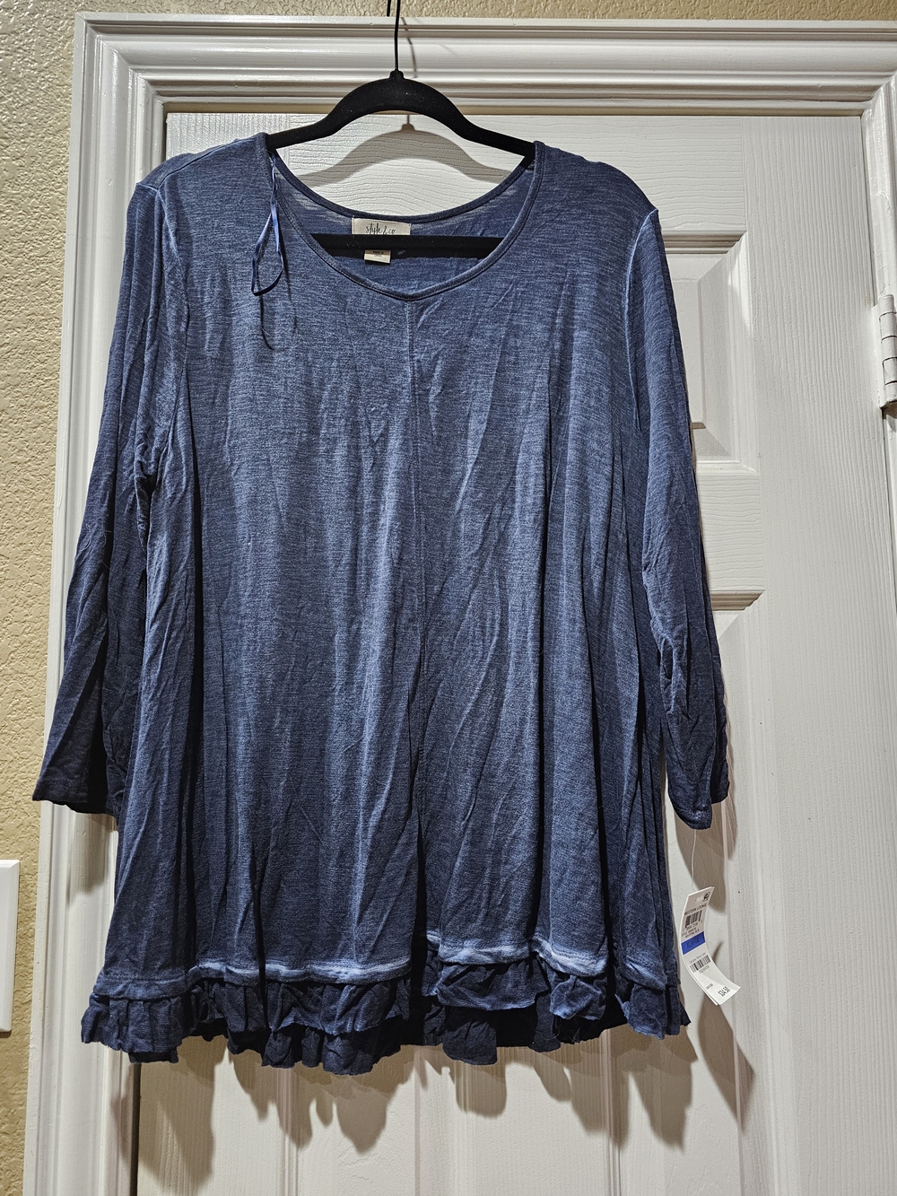 Style & Co Beautiful Long Sleeve Soft Ribbon Look Bottom Top in Denim Blue NWT